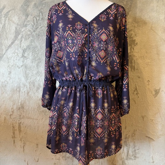 Maurices Aztec Tribal Floral Bohemian V-Neck Blouse Wmn’s Sz L - Picture 1 of 11